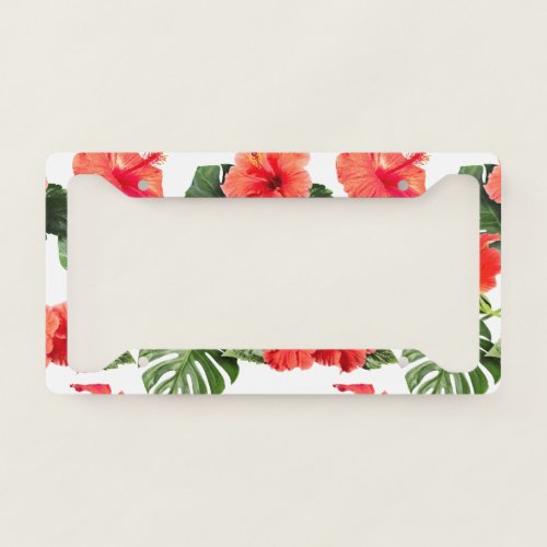 Tropical flowers and leaves design license plate frame