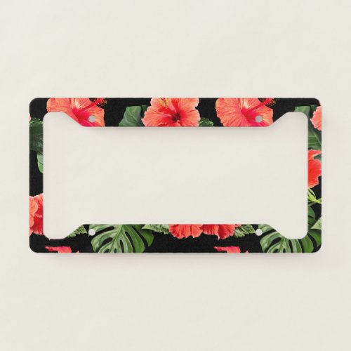 Tropical flowers and leaves design license plate frame