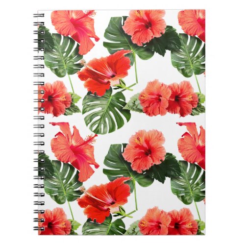Tropical flowers and leaves design notebook