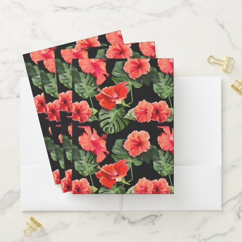 Tropical flowers and leaves design pocket folder