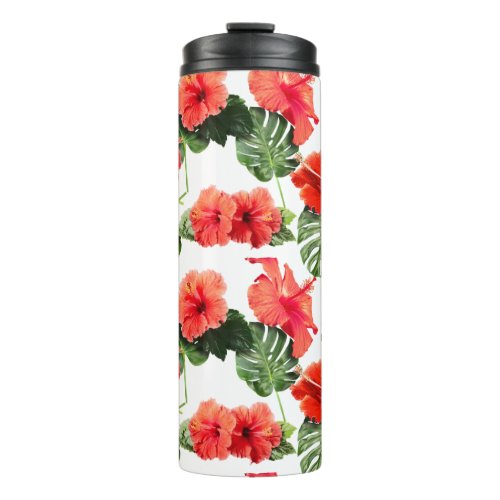 Tropical flowers and leaves design thermal tumbler