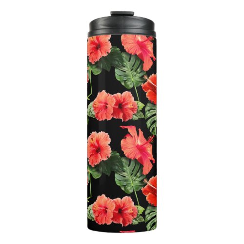 Tropical flowers and leaves design thermal tumbler