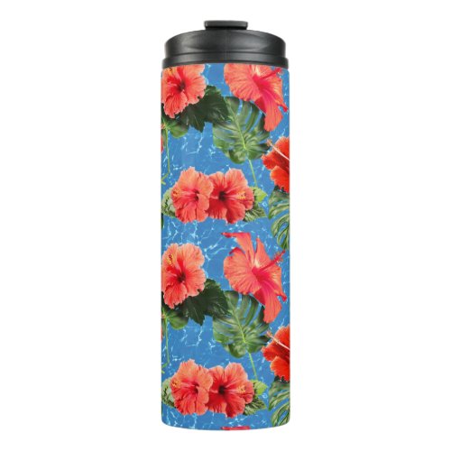 Tropical flowers and leaves design thermal tumbler