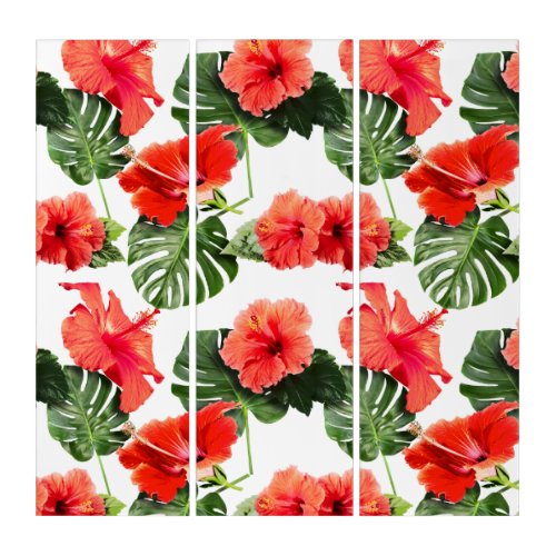 Tropical flowers and leaves design triptych