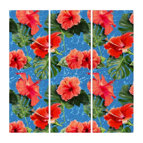 Tropical flowers and leaves design triptych