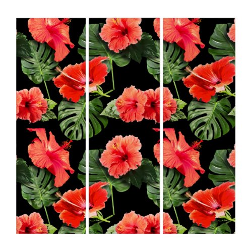 Tropical flowers and leaves design triptych