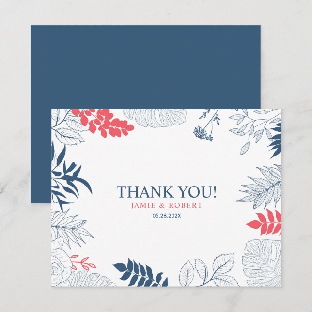 Tropical flowers and leaves frame invitation (Front/Back)