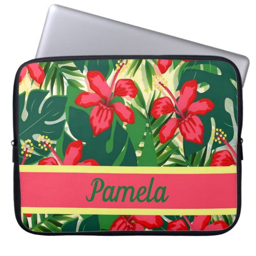 Tropical flowers and leaves laptop sleeve