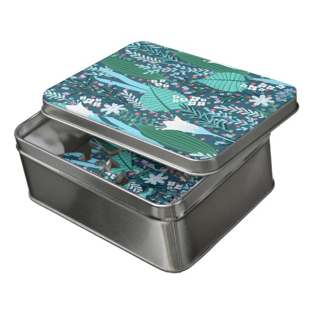 Tropical flowers and leaves pattern jigsaw puzzle (Lid Open)