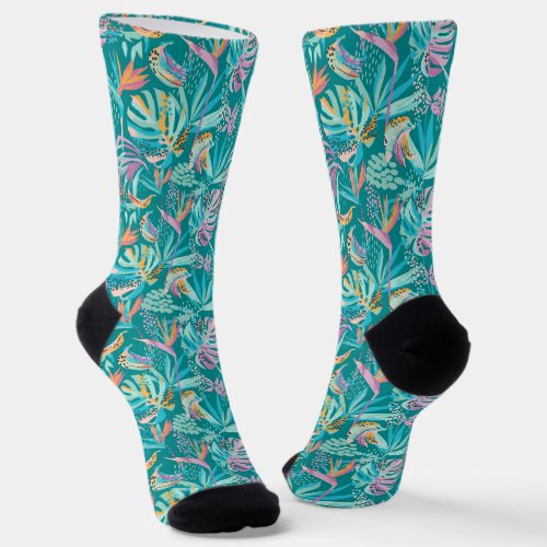 Tropical flowers and leaves pattern socks
