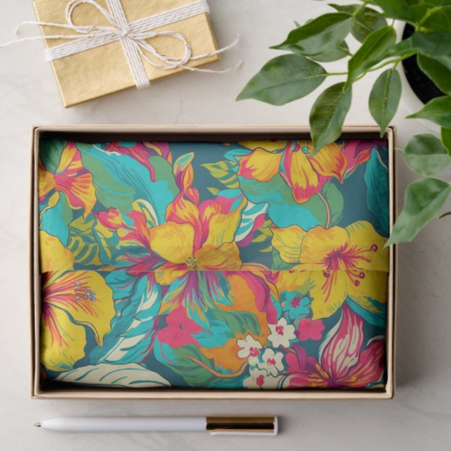 Tropical Flowers and Leaves Pattern Tissue Paper (Gift)