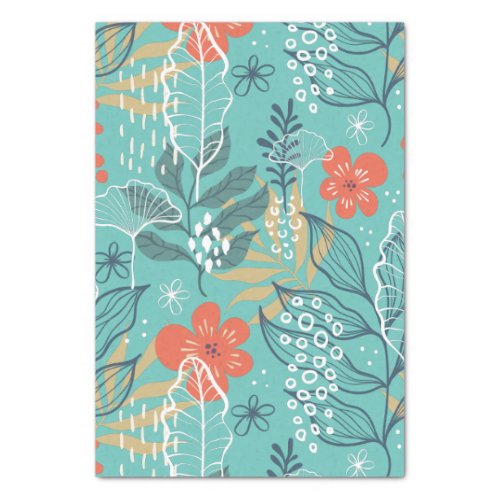 Tropical flowers and leaves pattern tissue paper
