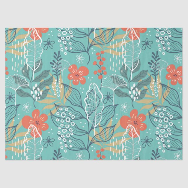 Tropical flowers and leaves pattern tissue paper (Front)