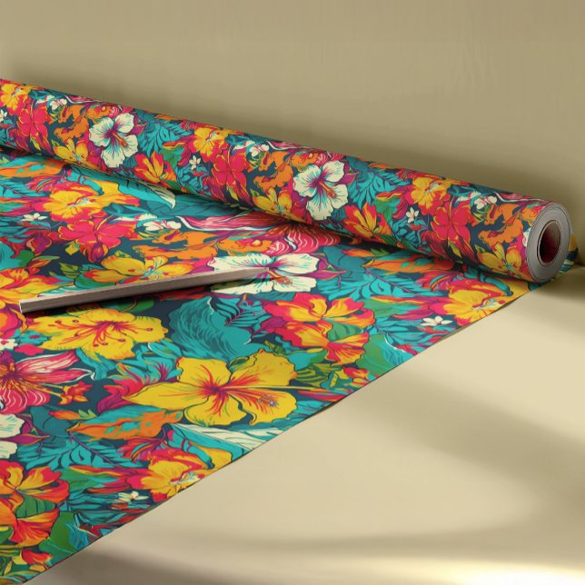 Tropical Flowers and Leaves Pattern Wrapping Paper (Creator Uploaded)