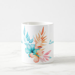 Tropical Flowers and Leaves Personalized Coffee Mug