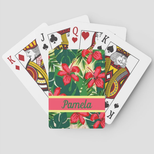 Tropical flowers and leaves poker cards (Back)