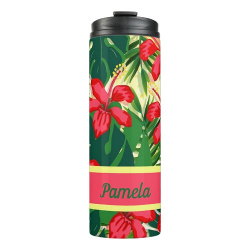 Tropical flowers and leaves thermal tumbler