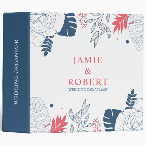 Tropical flowers and leaves wedding frame 3 ring binder