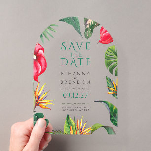 Tropical Flowers and Leaves Wedding Save the Date
