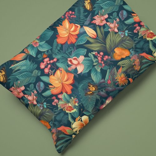 Tropical Flowers and Leaves with Butterflies Pillow Case