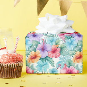 Tropical Flowers and Leaves Wrapping Paper