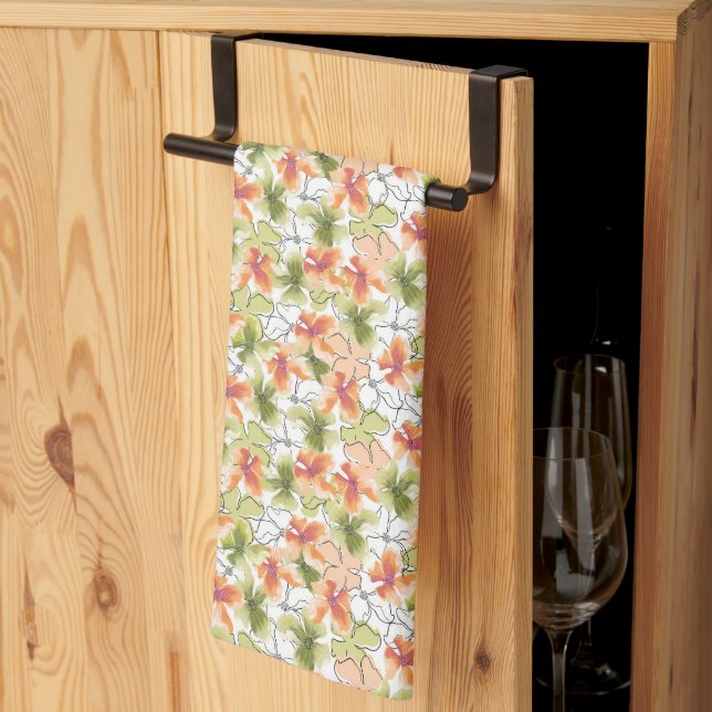 Tropical Flowers and Line Art Kitchen Towel (Thirds Fold)
