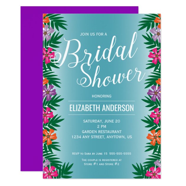 Tropical Flowers And Palm Branches Bridal Shower Invitation