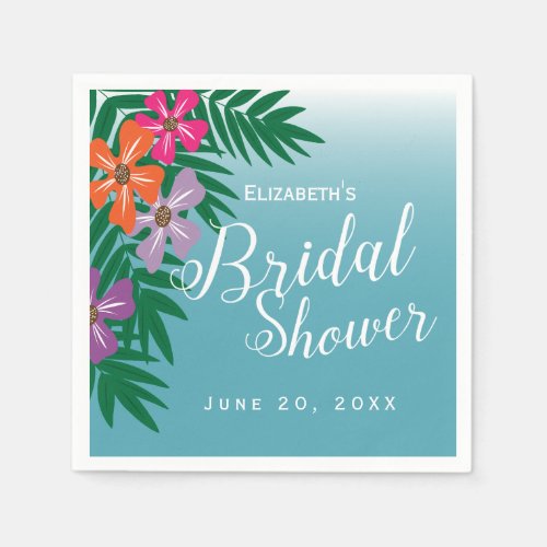 Tropical Flowers and Palm Branches Bridal Shower Paper Napkins