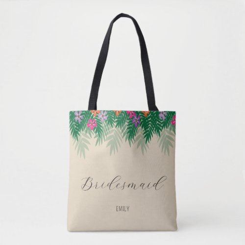 Tropical Flowers and Palm Branches Bridesmaid Tote Bag
