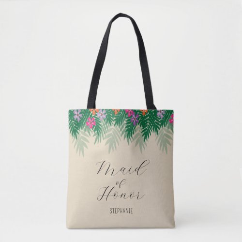 Tropical Flowers and Palm Branches Maid of Honor Tote Bag
