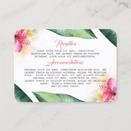 Tropical Flowers and Palm Leaves Beach Wedding Business Card