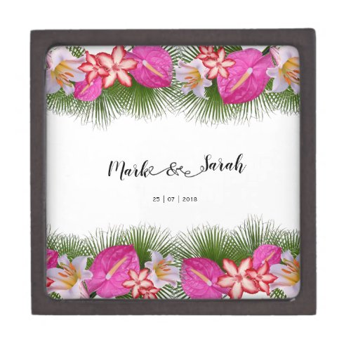 Tropical Flowers and Palm Leaves Calligraphy Jewelry Box