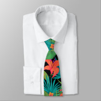 Tropical flowers and palm leaves Hawaiian Neck Tie Tropical flowers and palm leaves Hawaiian Neck Tie