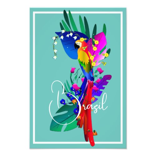 Tropical Flowers and Parrot Photo Print