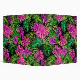 Tropical flowers and plants on black  3 ring binder