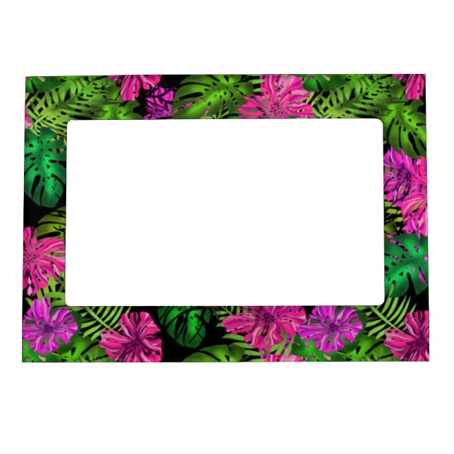 Tropical flowers and plants on black magnetic frame (Front)