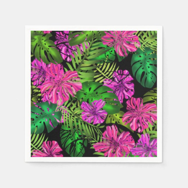 Tropical flowers and plants on black  napkins (Front)