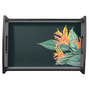 Tropical Flowers and Sage Leaves Serving Tray