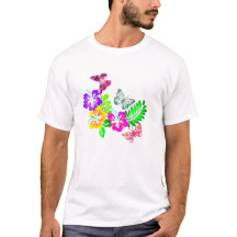 Tropical flowers and see-thru butterflies
