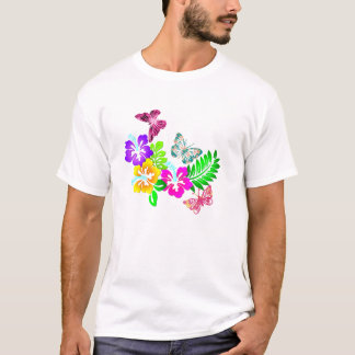 Tropical flowers and see-thru butterflies T-Shirt