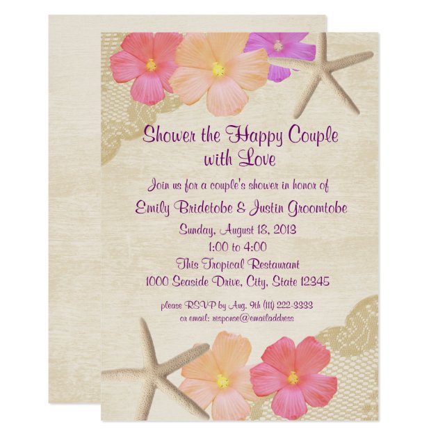 Tropical Flowers And Starfish Couple's Shower Invitation