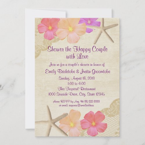 Tropical Flowers and Starfish Couple's Shower Invitation