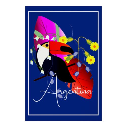 Tropical Flowers and Toucan Poster