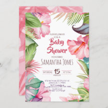 Tropical Flowers Baby Shower Invitation