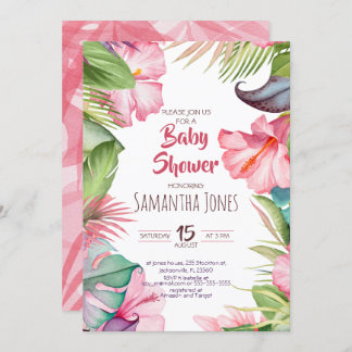 Tropical Flowers Baby Shower Invitation
