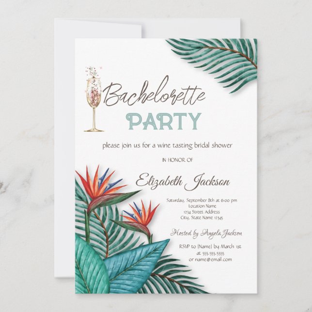 Tropical Flowers Bachelorette  Invitation (Front)