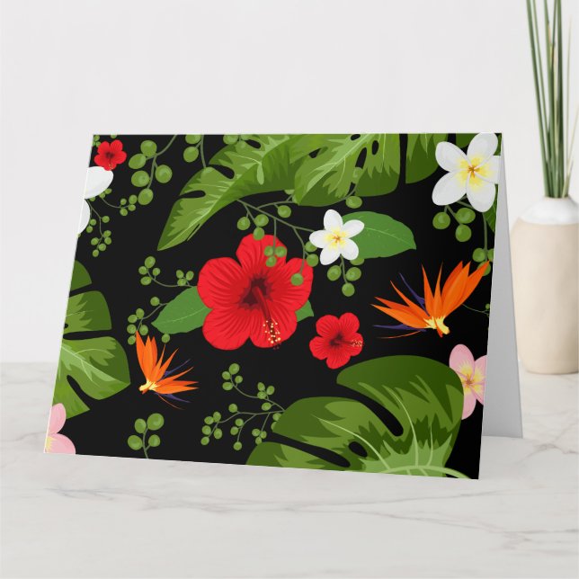 Tropical Flowers Background 4 Thank You Card (Front)