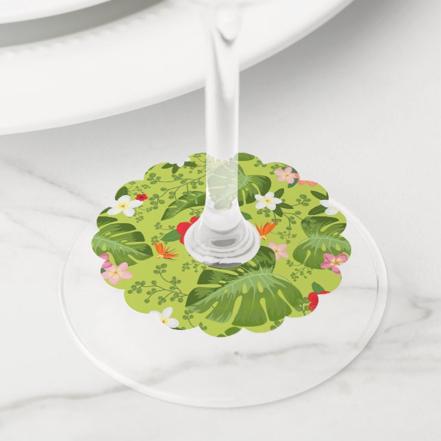 Tropical Flowers Background 5 Wine Glass Tag (Close Up)