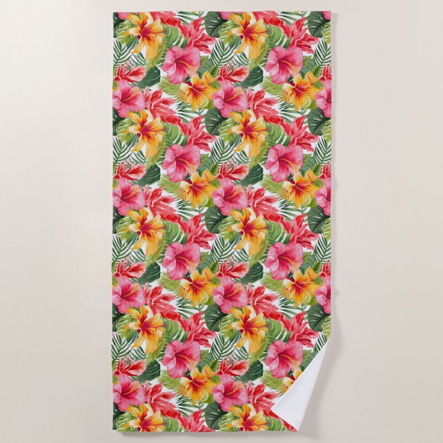 Tropical Flowers Beach Towel (Front)