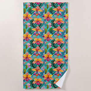 Tropical Flowers Beach Towel